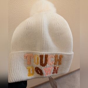 Serra Cream Knit Touchdown Beanie with Pom Pom